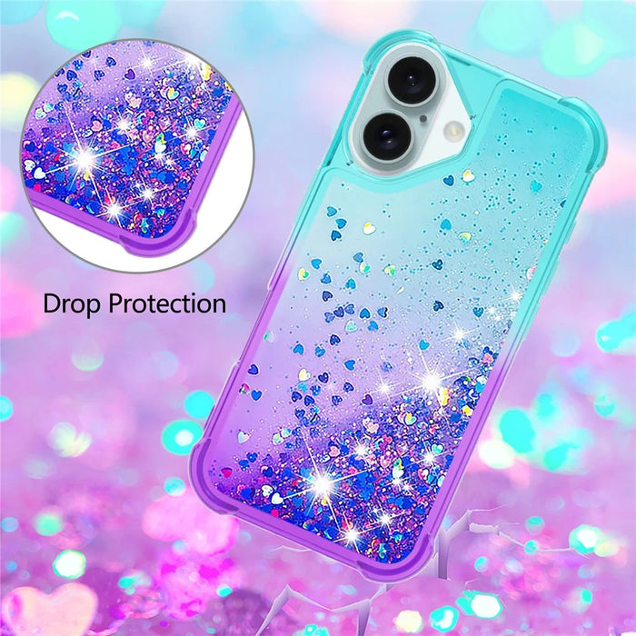 For iPhone 16 Plus TPU Case Gradient Quicksand Phone Back Cover - Sky Blue+Purple - 5
