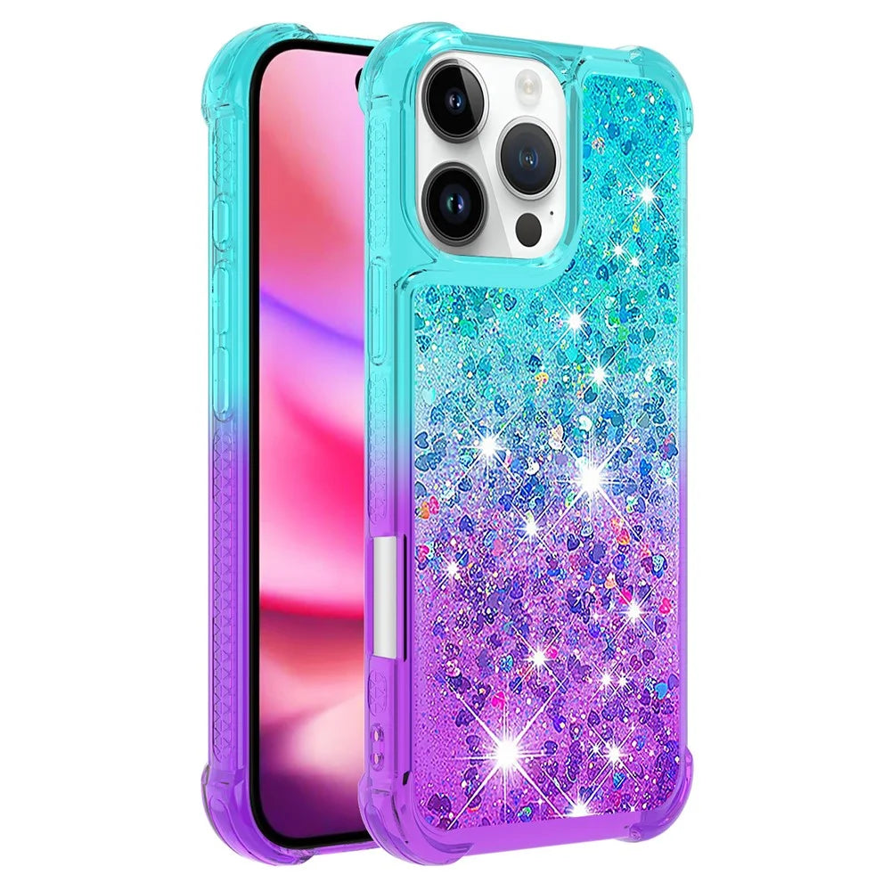 For iPhone 16 Pro TPU Case Gradient Quicksand Phone Back Cover - Sky Blue+Purple - 1