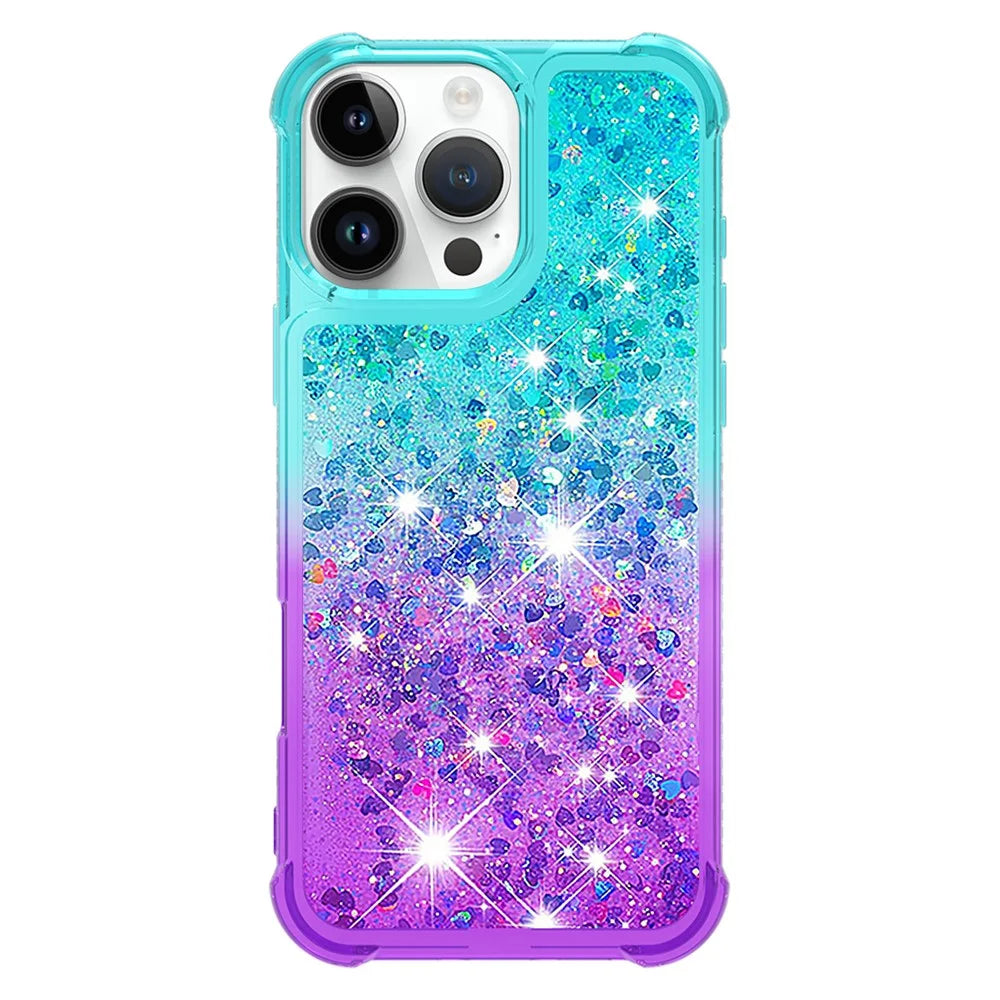 For iPhone 16 Pro TPU Case Gradient Quicksand Phone Back Cover - Sky Blue+Purple - 2