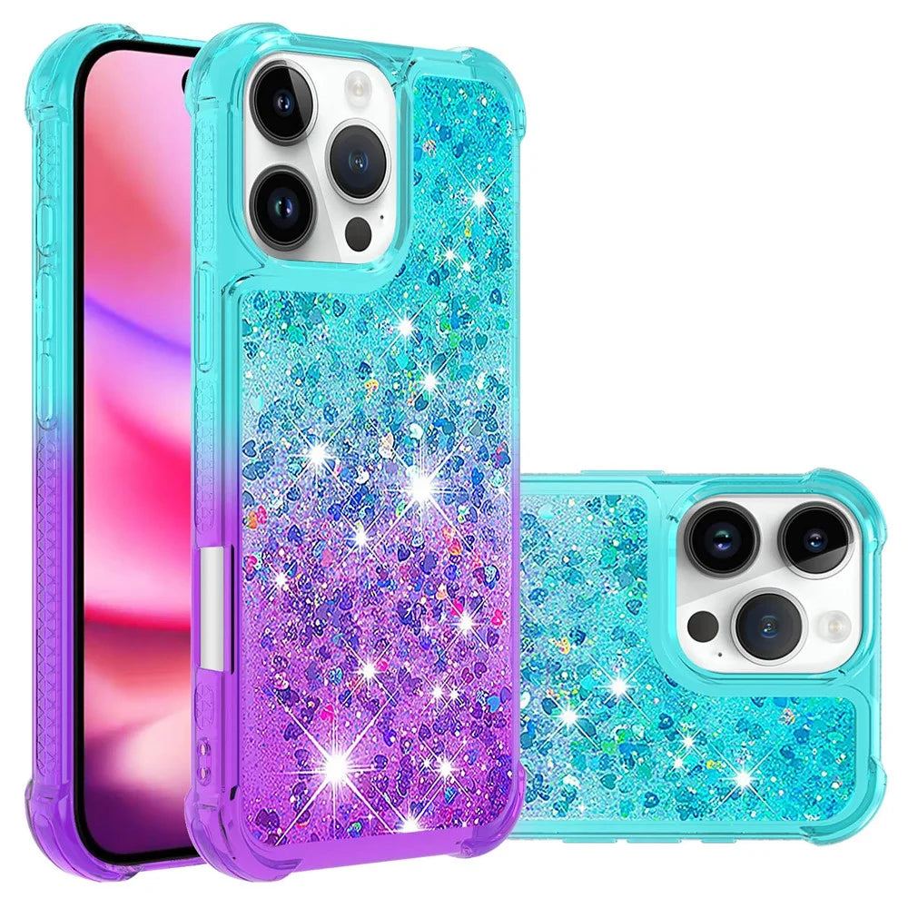 For iPhone 16 Pro TPU Case Gradient Quicksand Phone Back Cover - Sky Blue+Purple - 3