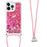 For iPhone 16 Pro Max TPU Case Quicksand Design Phone Cover with Lanyard - Pink / Hearts - 3