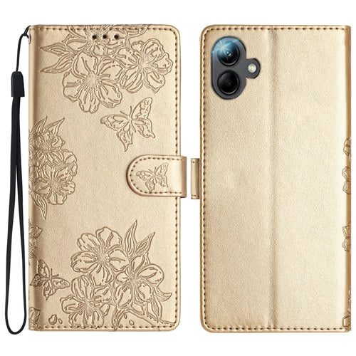 For Samsung Galaxy A06 4G Case Butterfly Flower Drop-Proof PU Leather Wallet Phone Cover - Gold - 1