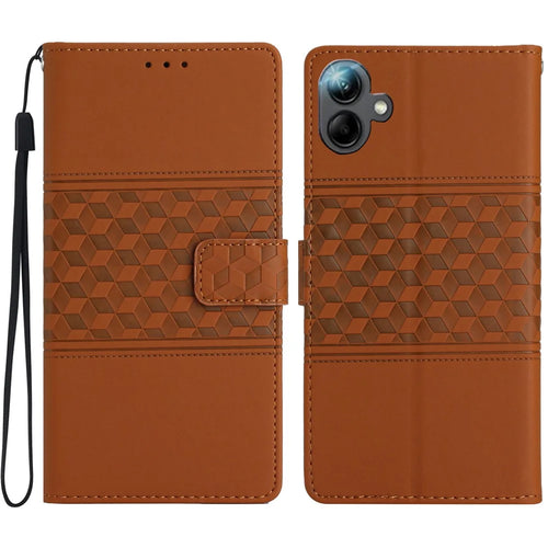For Samsung Galaxy A06 4G Case Rhombus Leather Horizontal Flip Phone Cover - Brown - 1