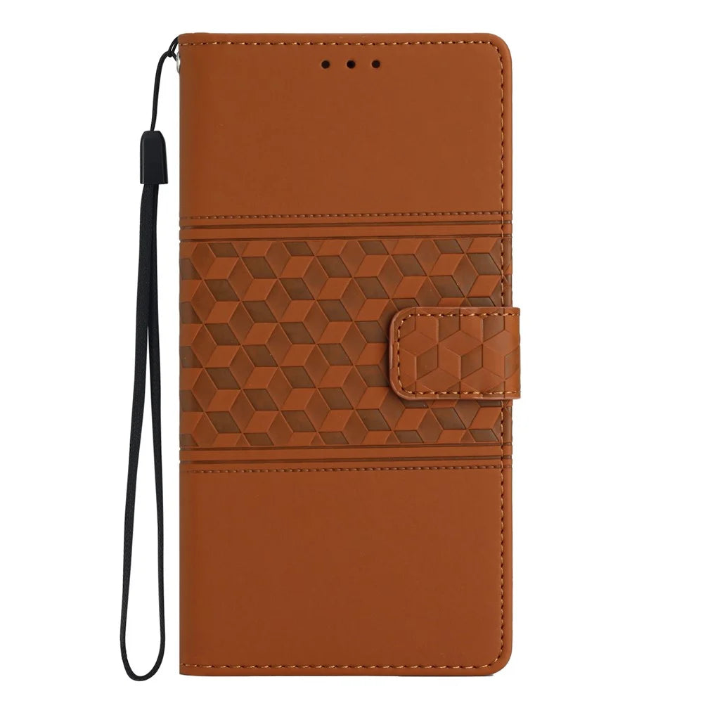 For Samsung Galaxy A06 4G Case Rhombus Leather Horizontal Flip Phone Cover - Brown - 7