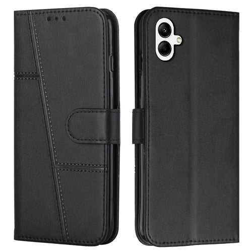 For Samsung Galaxy A06 4G Case Stand Flip Protective Leather Phone Cover - Black - 1