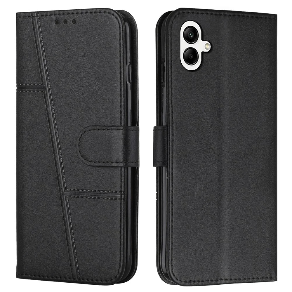 For Samsung Galaxy A06 4G Case Stand Flip Protective Leather Phone Cover - Black - 1