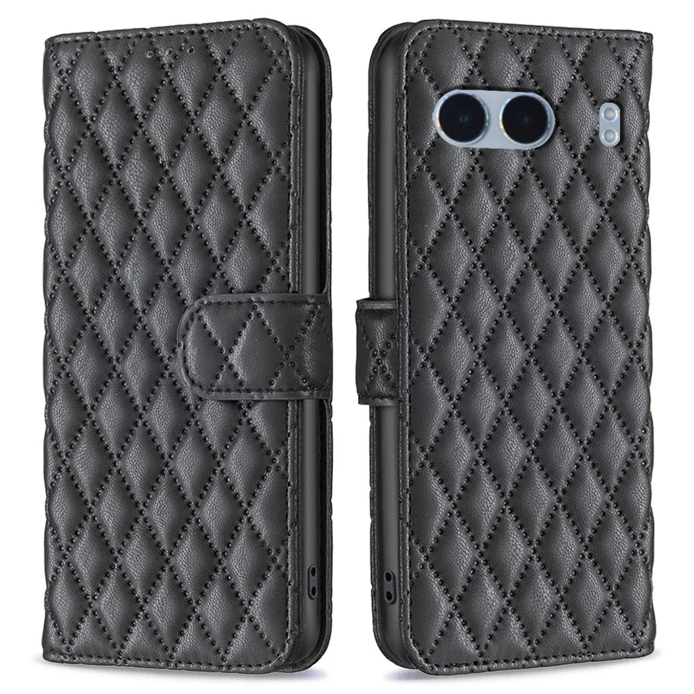 BINFEN COLOR BF Style-14 For OnePlus Nord 4 Case Rhombus Phone Leather Cover Stand - Black - 1