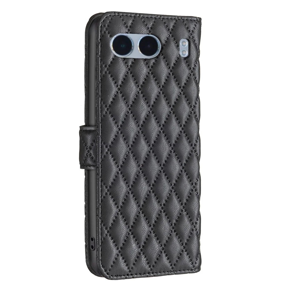 BINFEN COLOR BF Style-14 For OnePlus Nord 4 Case Rhombus Phone Leather Cover Stand - Black - 5