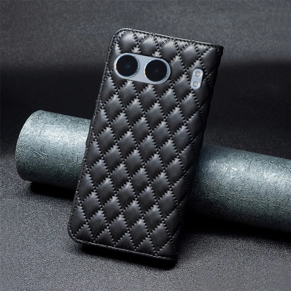 BINFEN COLOR BF Style-14 For OnePlus Nord 4 Case Rhombus Phone Leather Cover Stand - Black - 7