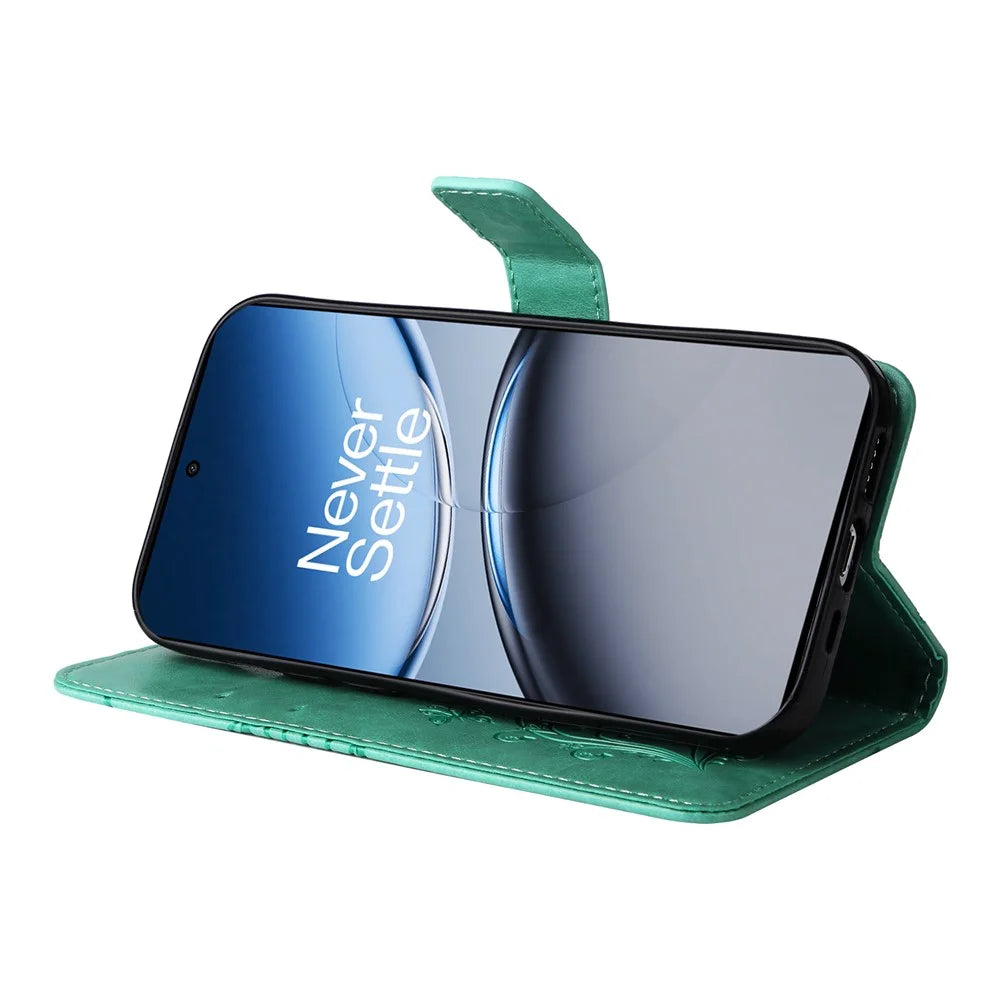 For OnePlus Nord 4 Wallet Case Floral Butterfly Imprinted Leather Phone Cover Stand - Green - 3