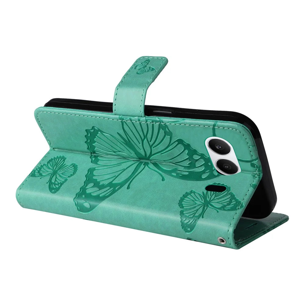 For OnePlus Nord 4 Wallet Case Floral Butterfly Imprinted Leather Phone Cover Stand - Green - 4