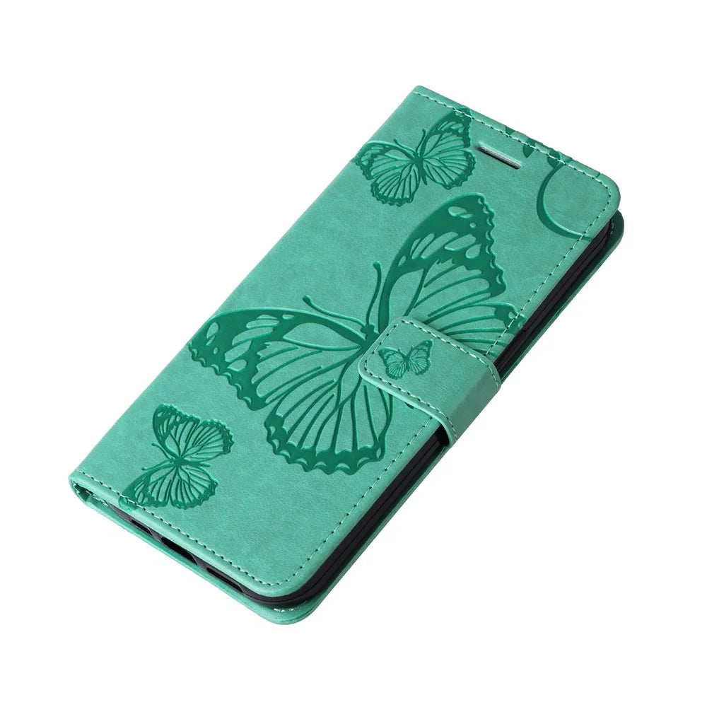 For OnePlus Nord 4 Wallet Case Floral Butterfly Imprinted Leather Phone Cover Stand - Green - 5