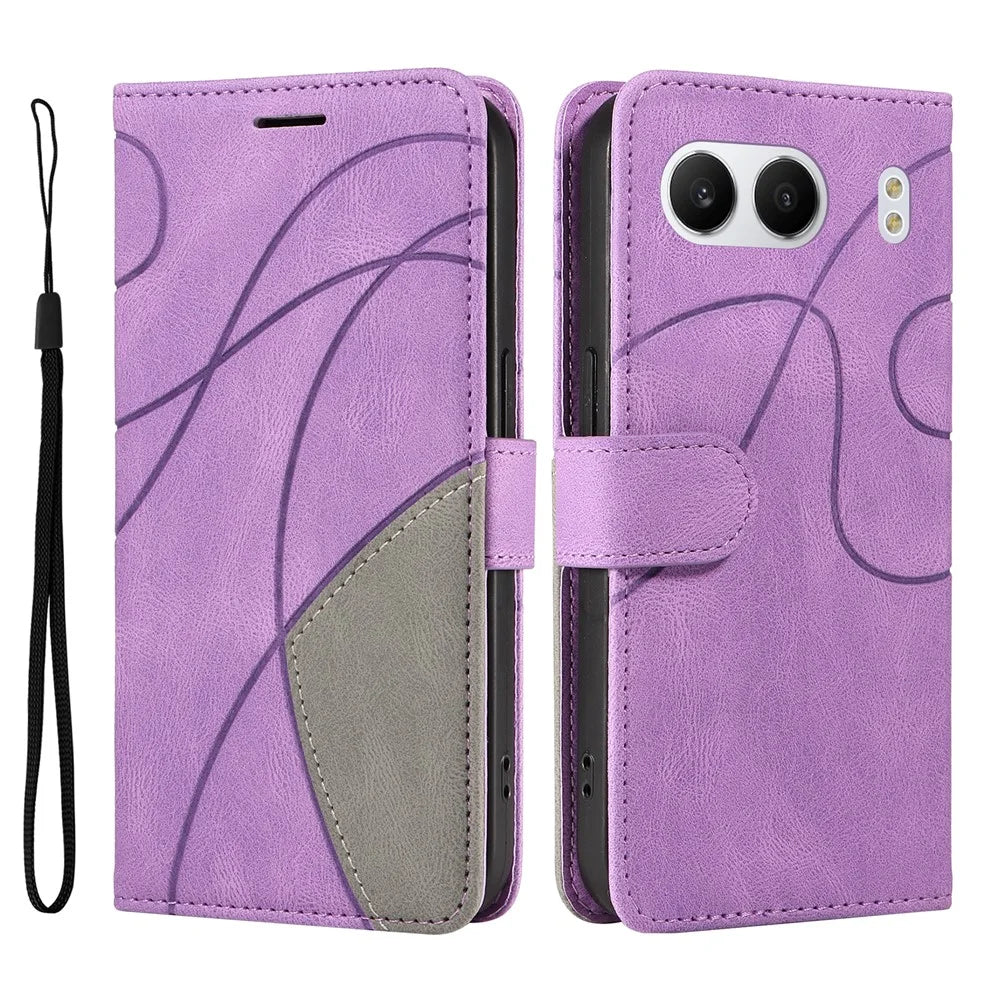 For OnePlus Nord 4 Leather Case Wallet Stand Color Splicing Phone Cover  - Purple - 1