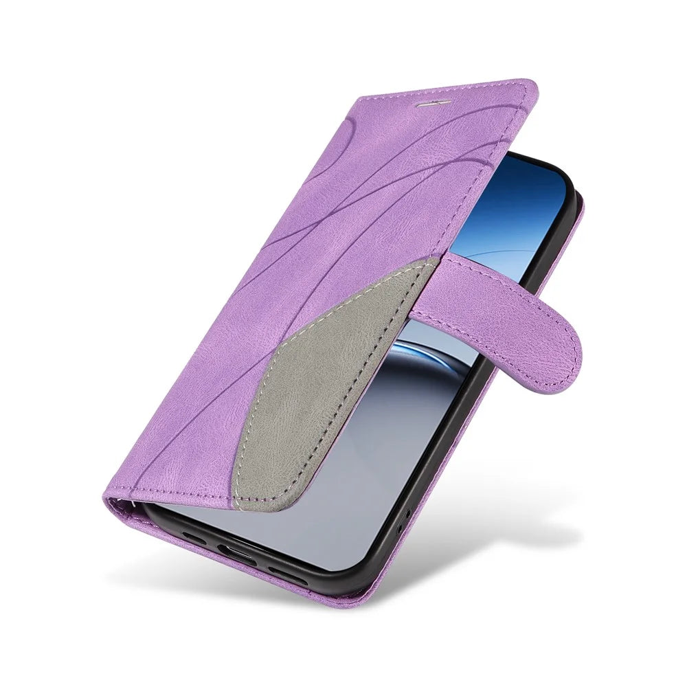 For OnePlus Nord 4 Leather Case Wallet Stand Color Splicing Phone Cover  - Purple - 6
