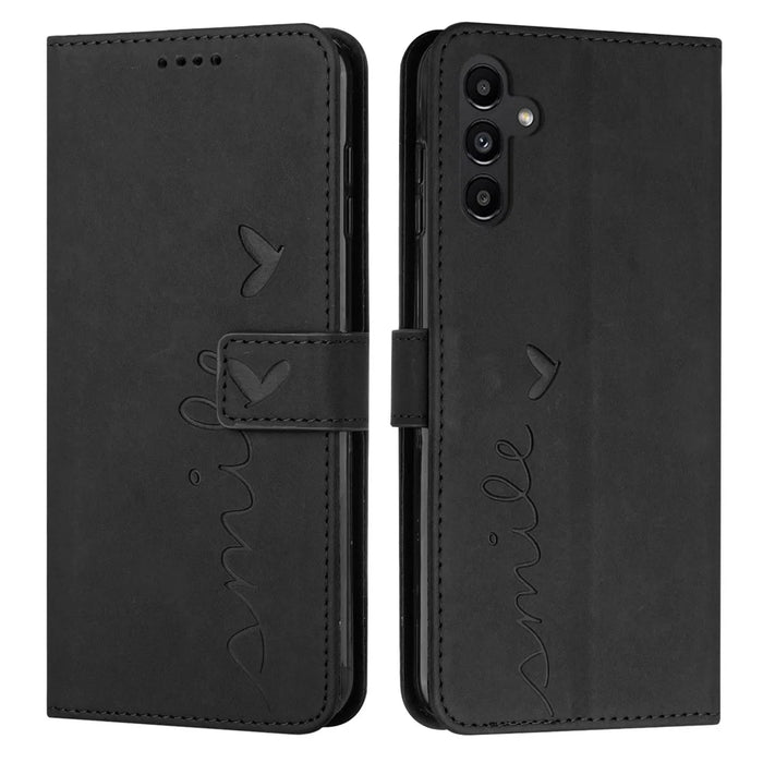 For Samsung Galaxy M35 5G Case Viewing Stand PU Leather Phone Cover Imprinted Pattern - Black - 1
