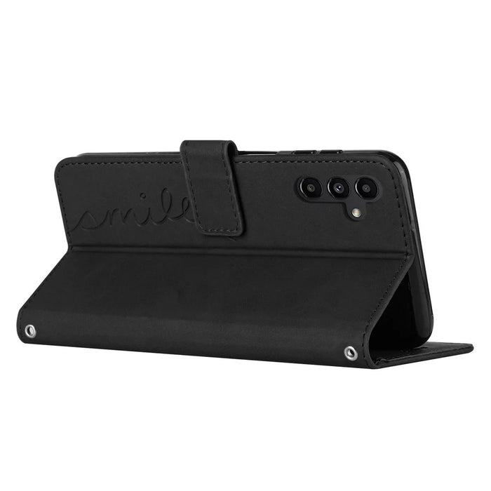 For Samsung Galaxy M35 5G Case Viewing Stand PU Leather Phone Cover Imprinted Pattern - Black - 3