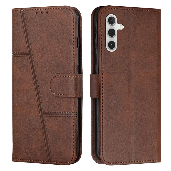 For Samsung Galaxy M35 5G Case Stand Flip Protective Leather Phone Cover - Brown - 1