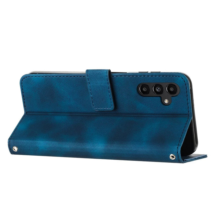 For Samsung Galaxy M35 5G Case Triangle Pattern Leather Phone Cover with Hand Strap Card Slots - Sapphire - 2