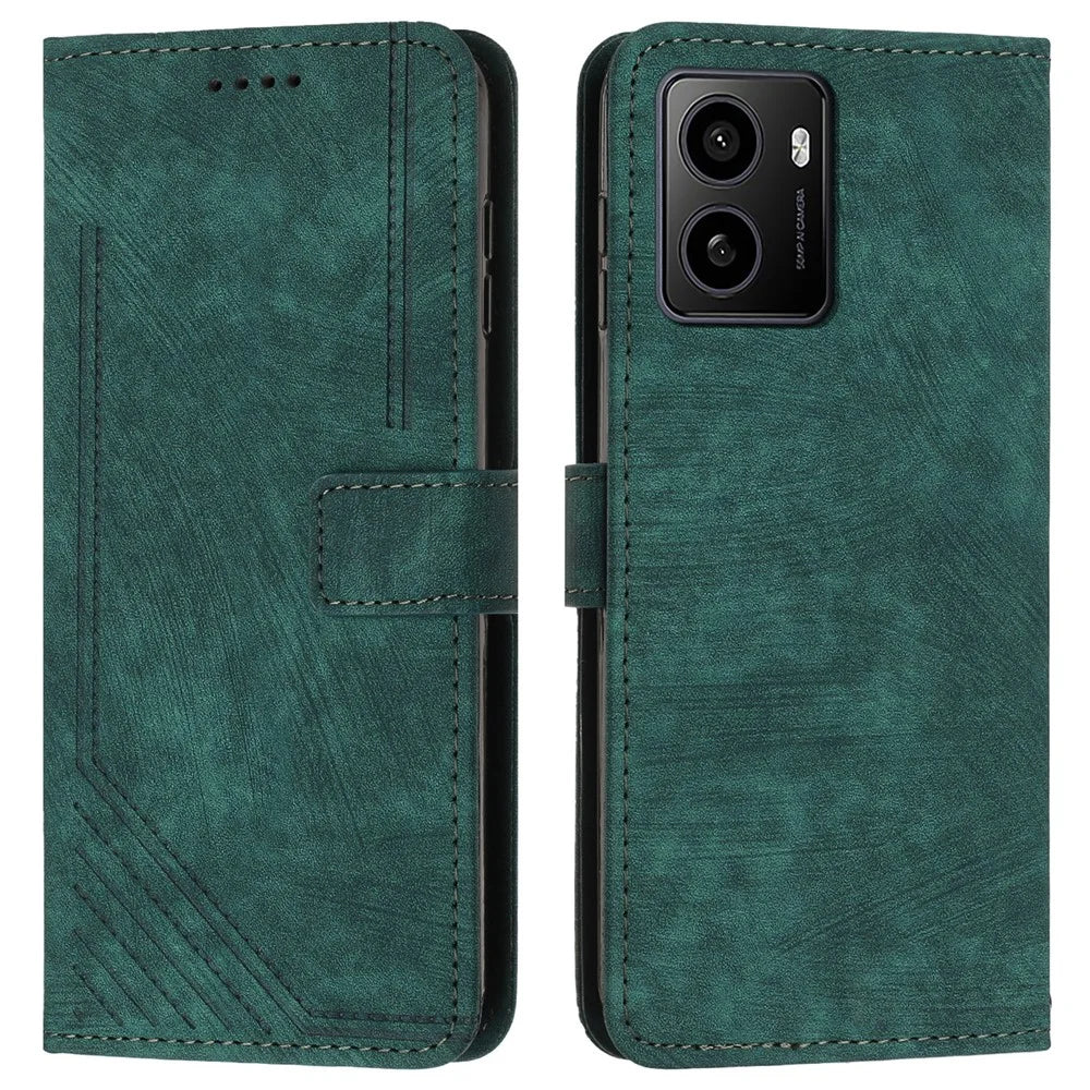 For HMD Pulse / Pulse+ / Pulse Pro Case Imprinted Lines Leather Phone Cover Bookstyle Folding Stand - Green - 1