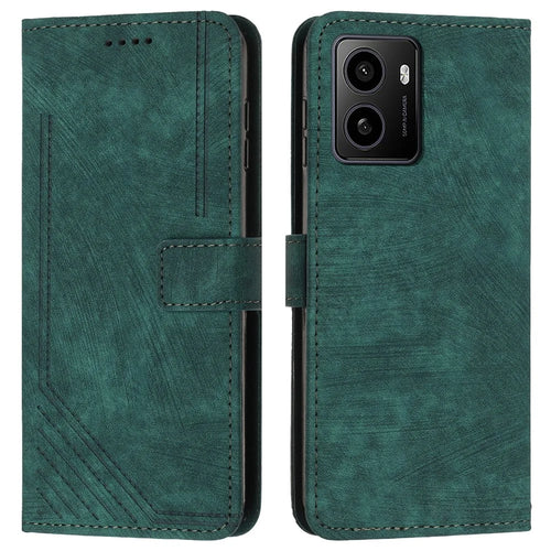 For HMD Pulse / Pulse+ / Pulse Pro Case Imprinted Lines Leather Phone Cover Bookstyle Folding Stand - Green - 1