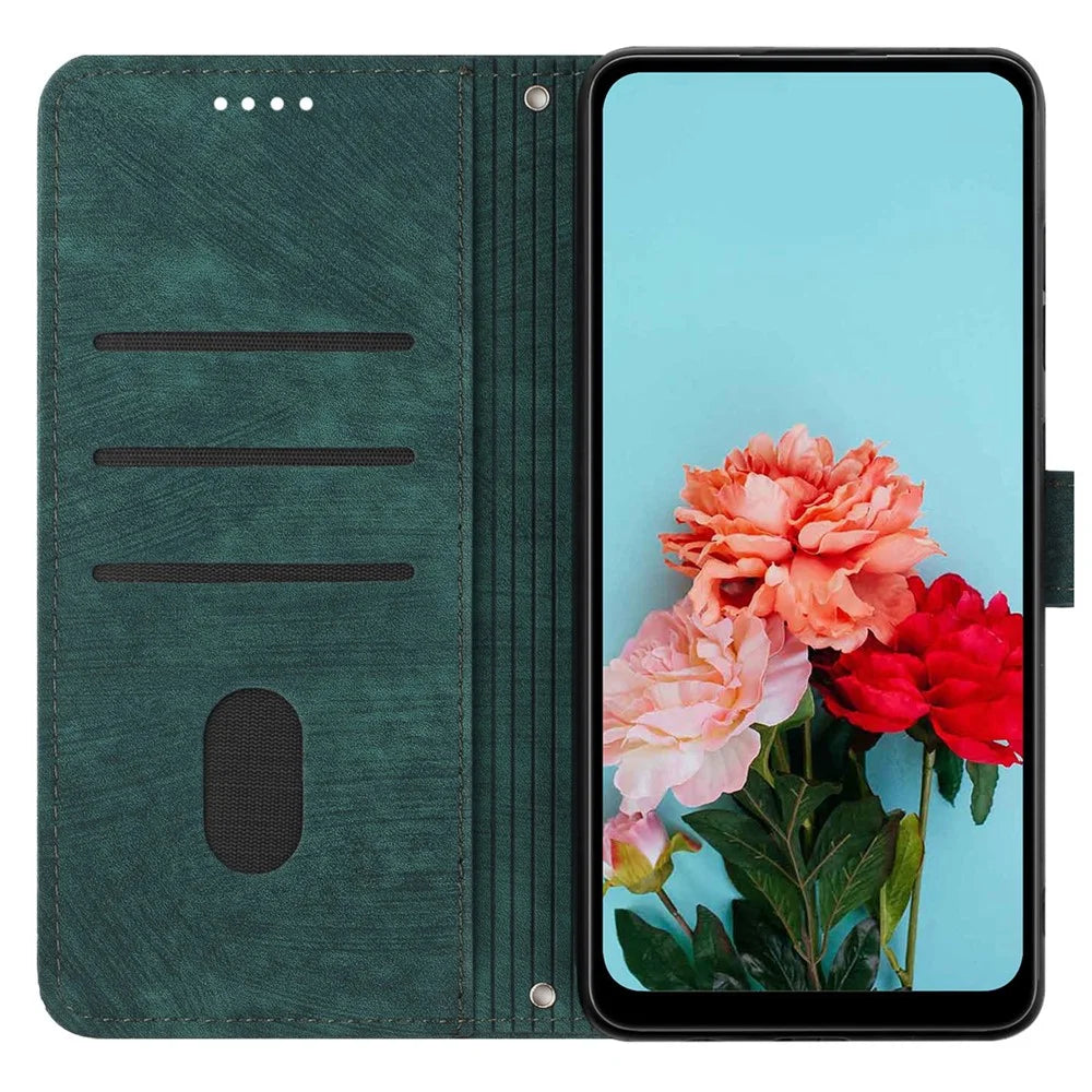 For HMD Pulse / Pulse+ / Pulse Pro Case Imprinted Lines Leather Phone Cover Bookstyle Folding Stand - Green - 2