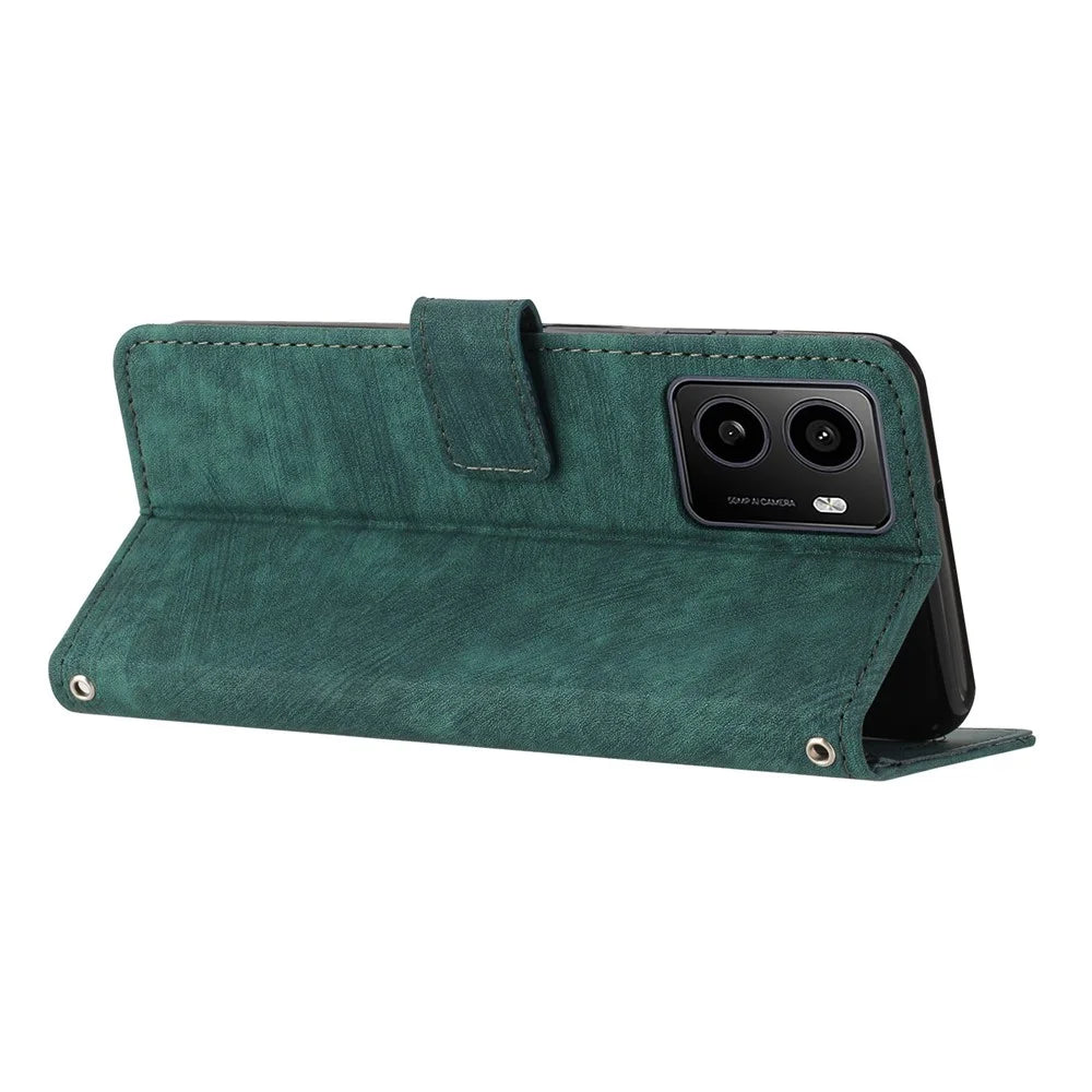 For HMD Pulse / Pulse+ / Pulse Pro Case Imprinted Lines Leather Phone Cover Bookstyle Folding Stand - Green - 3