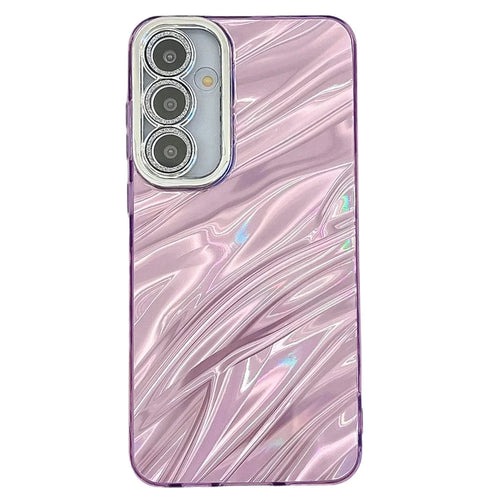 For Samsung Galaxy A55 5G Case IMD Design Shockproof PC+TPU Phone Cover with Glass Lens Film - Ripple Pattern / Purple - 1