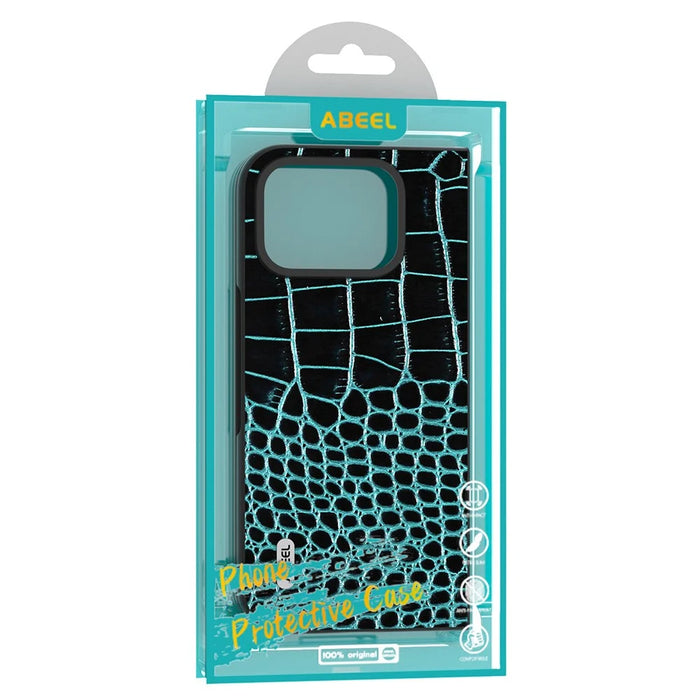 ABEEL For Google Pixel 9 Pro Fold 5G Case Genuine Cow Leather Back Phone Cover Crocodile Texture - Black - 5