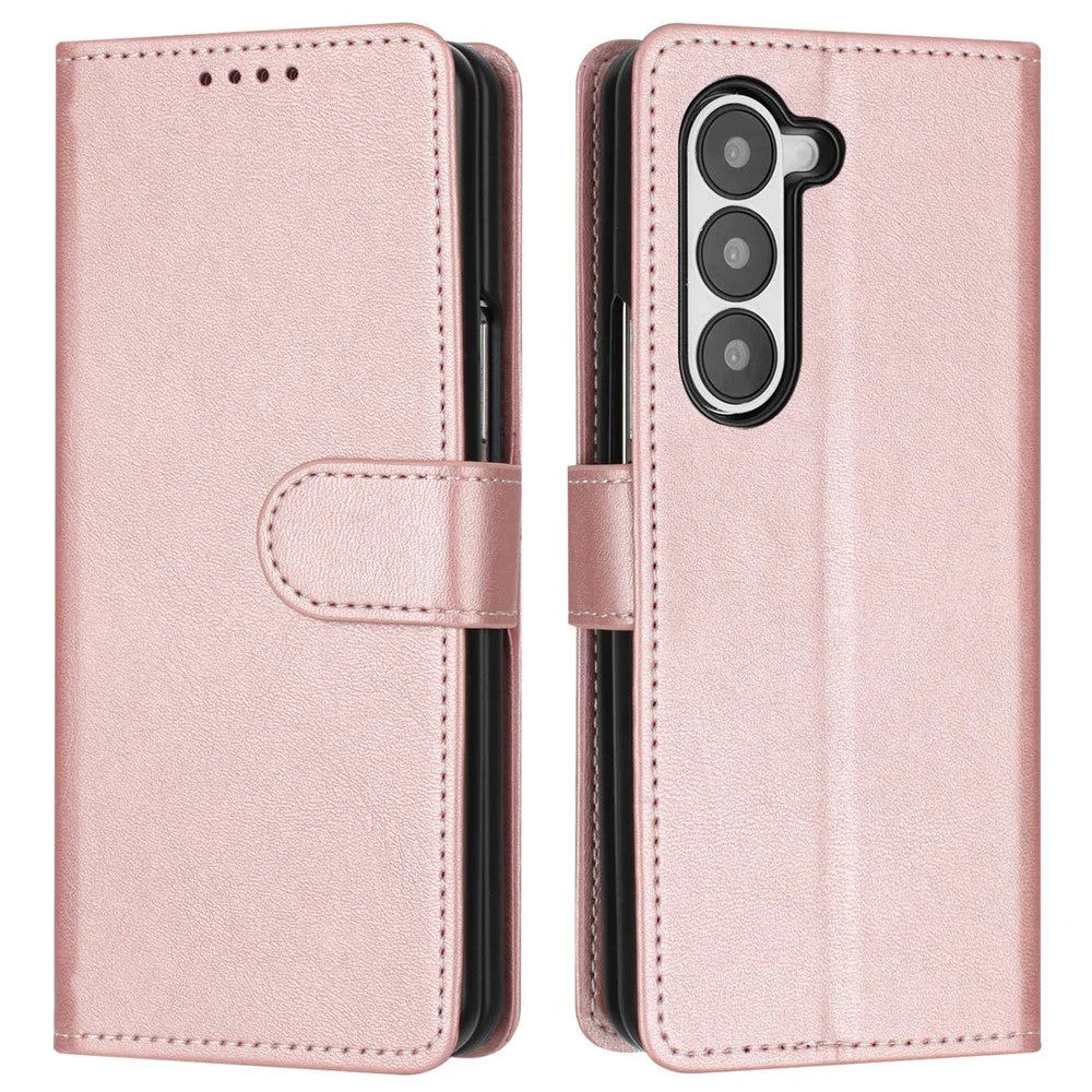For Samsung Galaxy Z Fold6 5G Case Stand Wallet Folio PU Leather Phone Cover - Rose Gold - 1