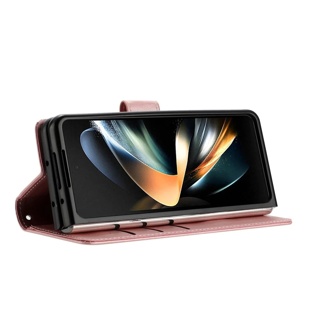 For Samsung Galaxy Z Fold6 5G Case Stand Wallet Folio PU Leather Phone Cover - Rose Gold - 2