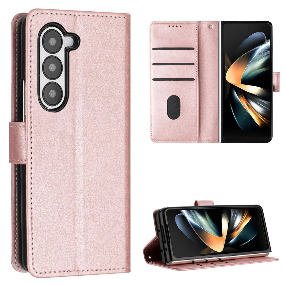 For Samsung Galaxy Z Fold6 5G Case Stand Wallet Folio PU Leather Phone Cover - Rose Gold - 4