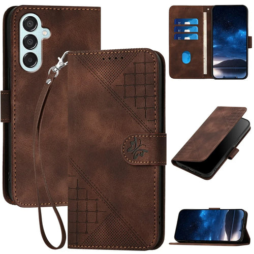 For Samsung Galaxy M15 5G / F15 5G Leather Wallet Case Butterfly Flower Imprinted Phone Cover with Strap - Brown - 1