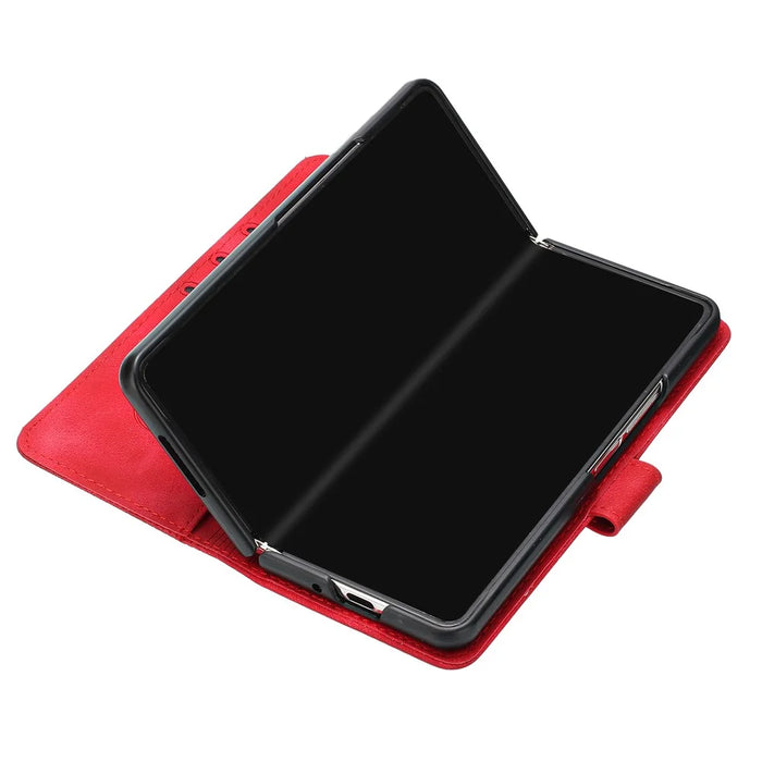For Samsung Galaxy Z Fold4 5G Leather Wallet Case Butterfly Flower Imprinted Phone Cover with Strap - Red - 3