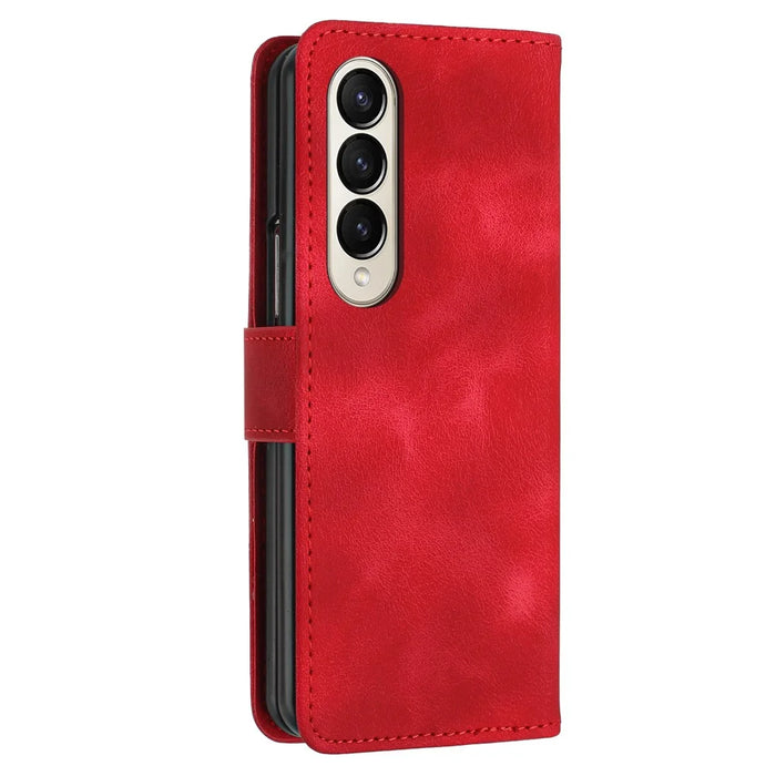 For Samsung Galaxy Z Fold4 5G Leather Wallet Case Butterfly Flower Imprinted Phone Cover with Strap - Red - 5