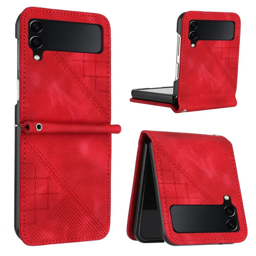 For Samsung Galaxy Z Flip4 5G Leather Wallet Case Butterfly Flower Imprinted Phone Cover with Strap - Red - 1