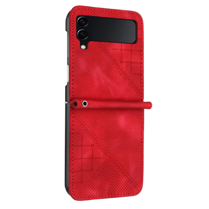 For Samsung Galaxy Z Flip4 5G Leather Wallet Case Butterfly Flower Imprinted Phone Cover with Strap - Red - 2