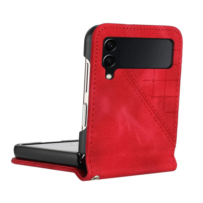 For Samsung Galaxy Z Flip4 5G Leather Wallet Case Butterfly Flower Imprinted Phone Cover with Strap - Red - 4