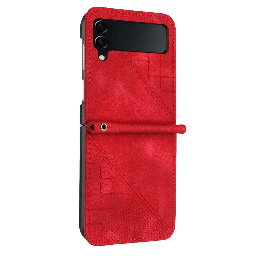 For Samsung Galaxy Z Flip3 5G Leather Wallet Case Butterfly Flower Imprinted Phone Cover with Strap - Red - 2