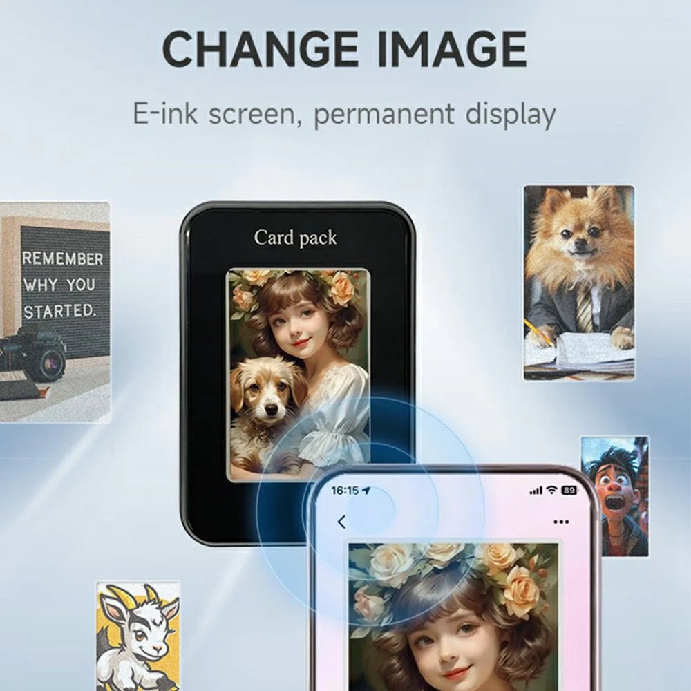 Four Color Display E Ink Card Holder PC+TPU NFC Projection Magnetic E Ink Card Bag Wallet - Black - 4