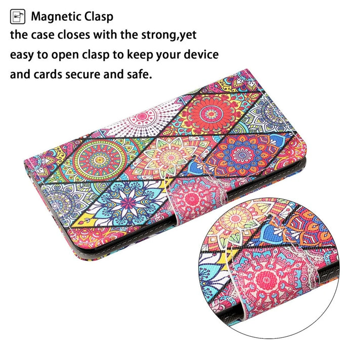 For iPhone 16 Case Pattern Printing Protective Leather Folio Phone Cover - Rhombus Totem - 4