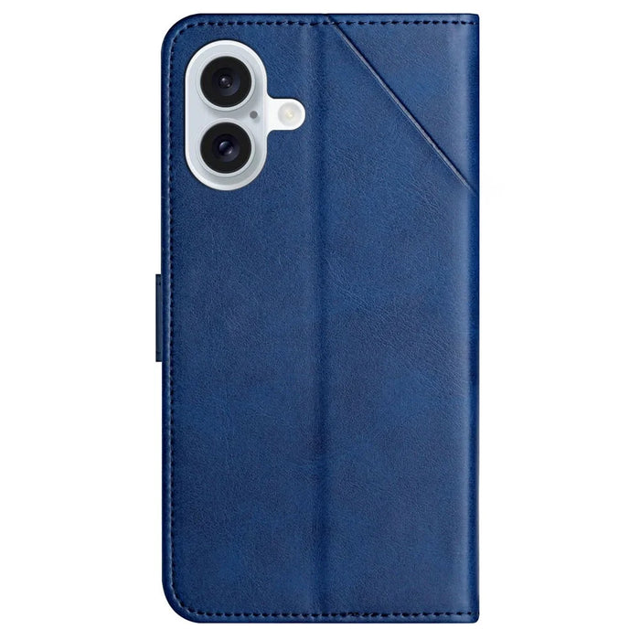 For iPhone 16 Leather Case Line Pattern Wallet Phone Cover - Blue - 7