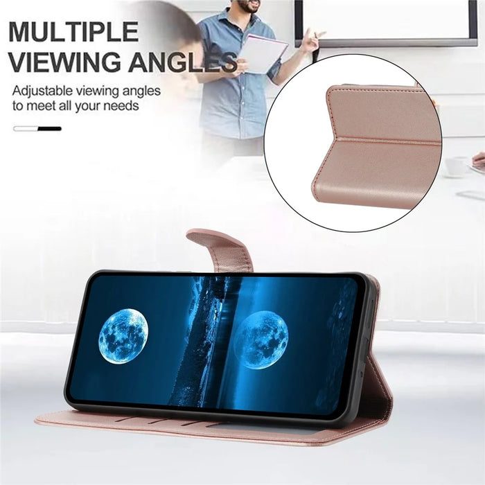For Samsung Galaxy S24 FE Wallet Phone Case Leather Stand Cover with Strap - Rose Gold - 3