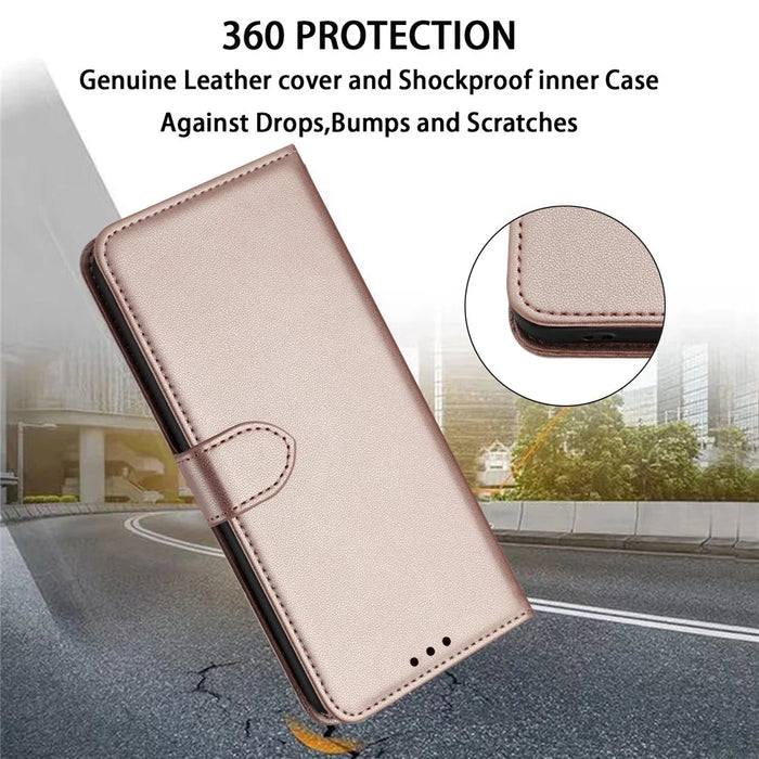 For Samsung Galaxy S24 FE Wallet Phone Case Leather Stand Cover with Strap - Rose Gold - 4