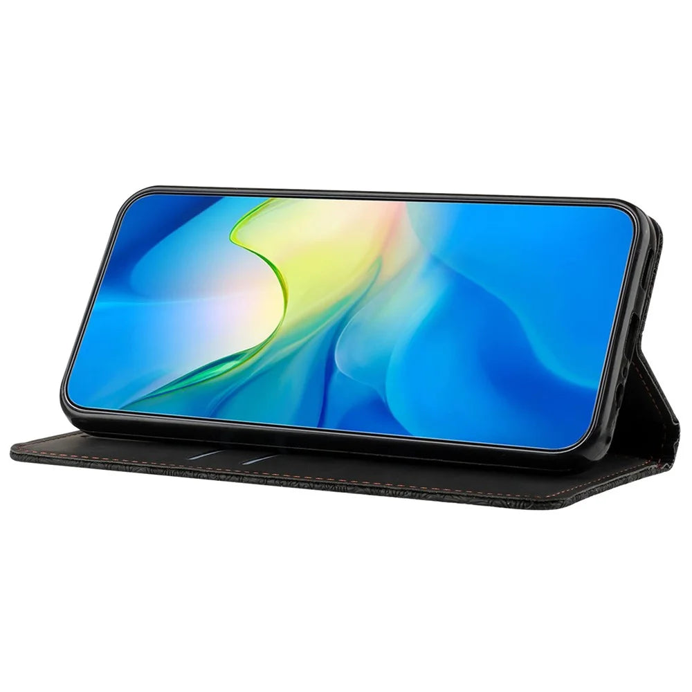 For Samsung Galaxy S24 FE Case Imprinted Flower Wallet Stand Leather Phone Cover - Black - 3