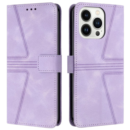 For iPhone 16 Pro Max Case Triangle Imprinted Anti-Scratch Phone Wallet Cover - Purple - 1