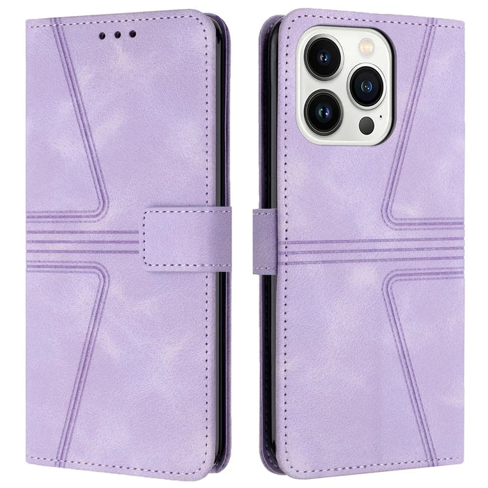 For iPhone 16 Pro Max Case Triangle Imprinted Anti-Scratch Phone Wallet Cover - Purple - 1