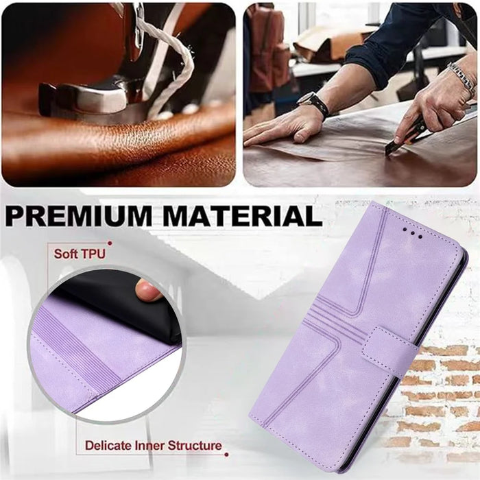 For iPhone 16 Pro Max Case Triangle Imprinted Anti-Scratch Phone Wallet Cover - Purple - 4