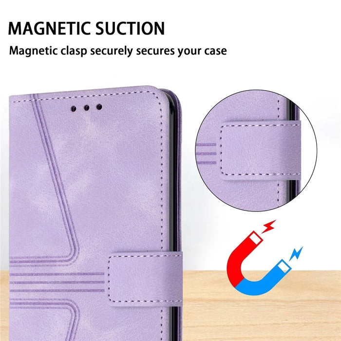 For iPhone 16 Pro Max Case Triangle Imprinted Anti-Scratch Phone Wallet Cover - Purple - 5