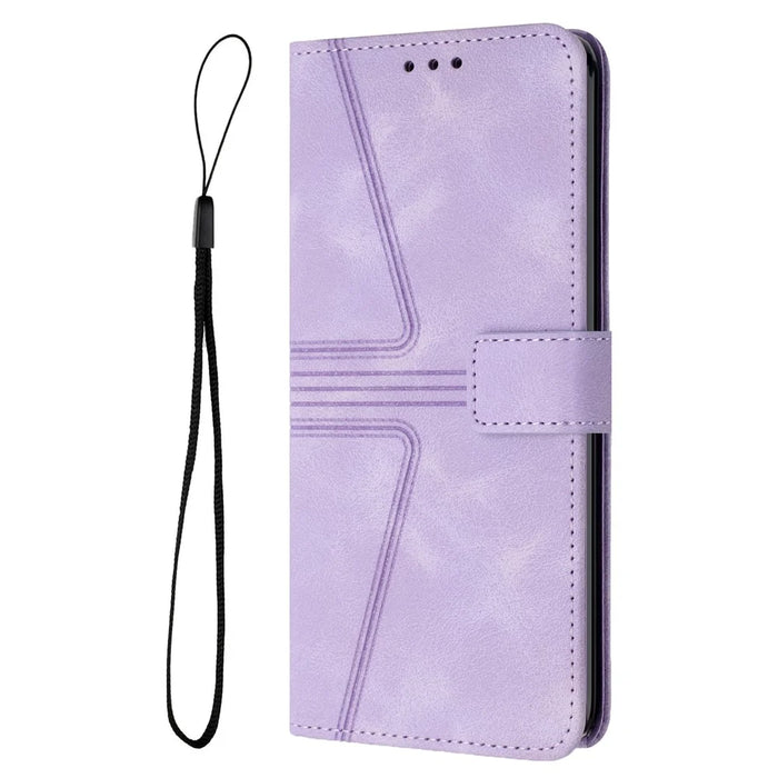 For iPhone 16 Pro Max Case Triangle Imprinted Anti-Scratch Phone Wallet Cover - Purple - 7