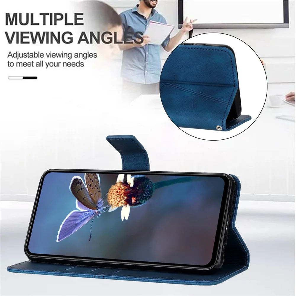 For iPhone 16 Plus Case Triangle Imprinted Anti-Scratch Phone Wallet Cover - Blue - 3